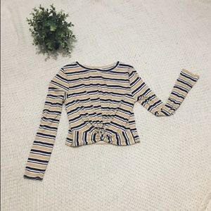 Navy Blue and Yellow Striped Twisted Front Tee